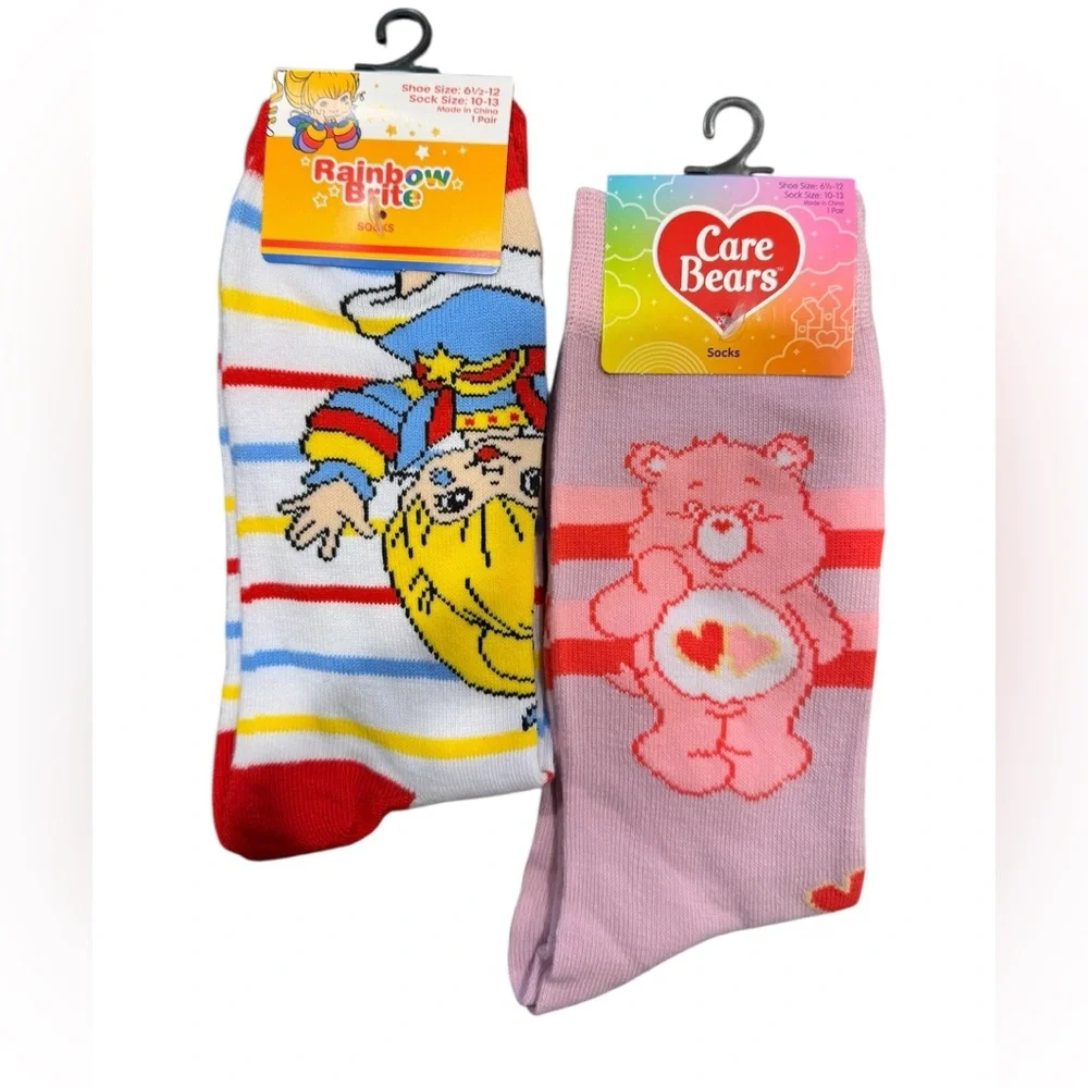 Gift Bundle of 2 Rainbow Brite and Care Bears Love-A-Lot Socks 80s Retro NWT
